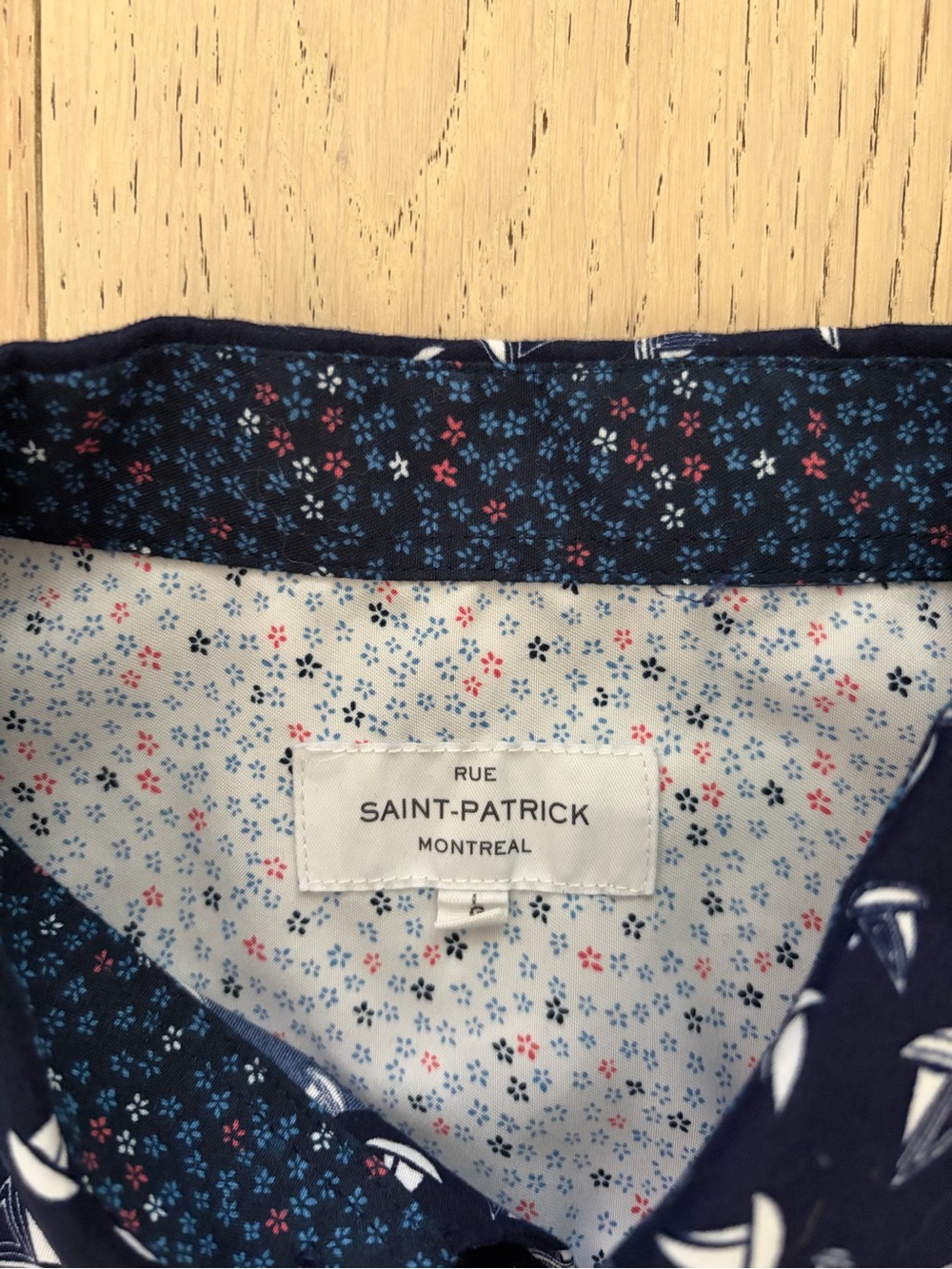 Navy Short-Sleeve Button-Up Shirt with Sailboat Print - Picture 3 of 4